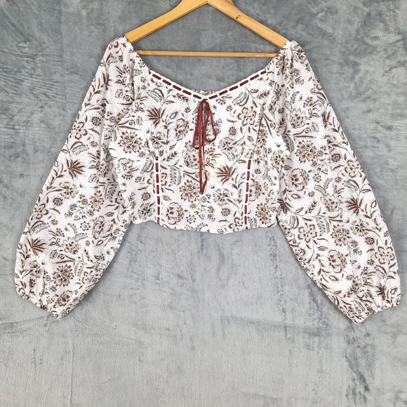 Rebellion Again Tops - Womens Top Large Ren Fair Floral Corset Milkmaid Babydoll Coquette Crop Cottage